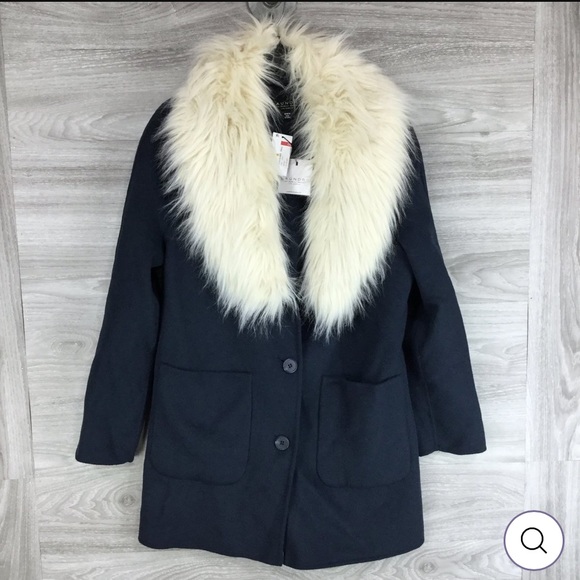 Laundry By Shelli Segal Faux Fur Collar Wool Blend Coat Misty Blue Size M NWT - Picture 6 of 8